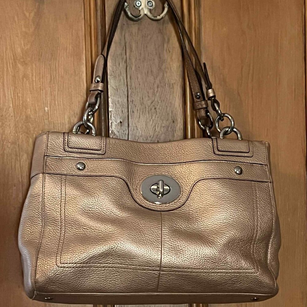 COACH F16531 Penelope Bronze Pebbled Leather Satchel Bag & Matching Wallet